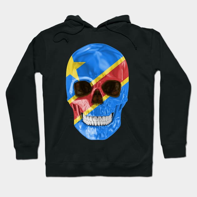 Democratic Republic Of Congo Flag Skull - Gift for Congolese With Roots From Democratic Republic Of Congo Hoodie by Country Flags